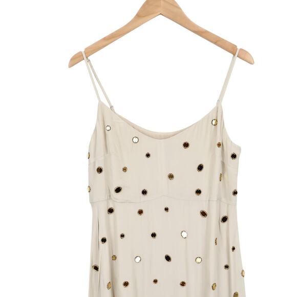 J.Crew Collection Slip Dress Mirror Embellishments Gold Sea Sand Size 10 NWT - Picture 3 of 11